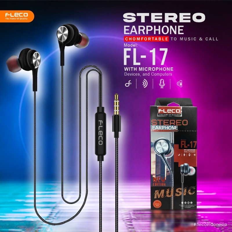 GROSIR HANDSFREE FLECO FL17 ORIGINAL BLACK EDITION STEREO EARPHONE