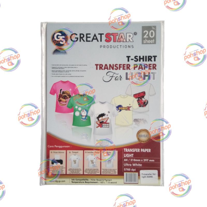 

Great Star T-Shirt Transfer Paper For Light A4/5's