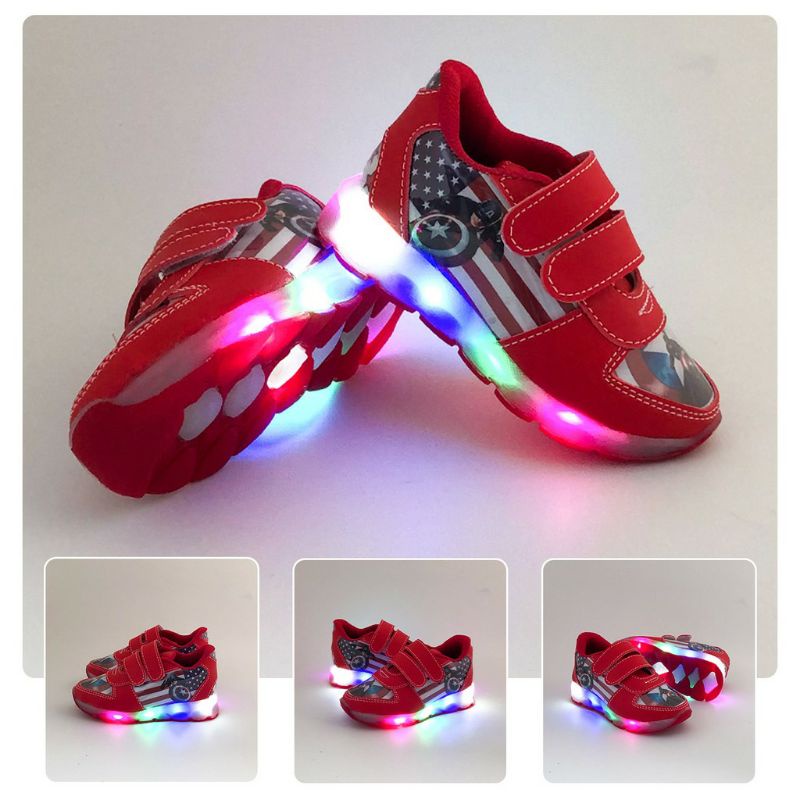 Sepatu LED menyala Anak laki-laki Karakter Captain Amerika/Sepatu Sneakers LED Anak Laki-laki usia 2