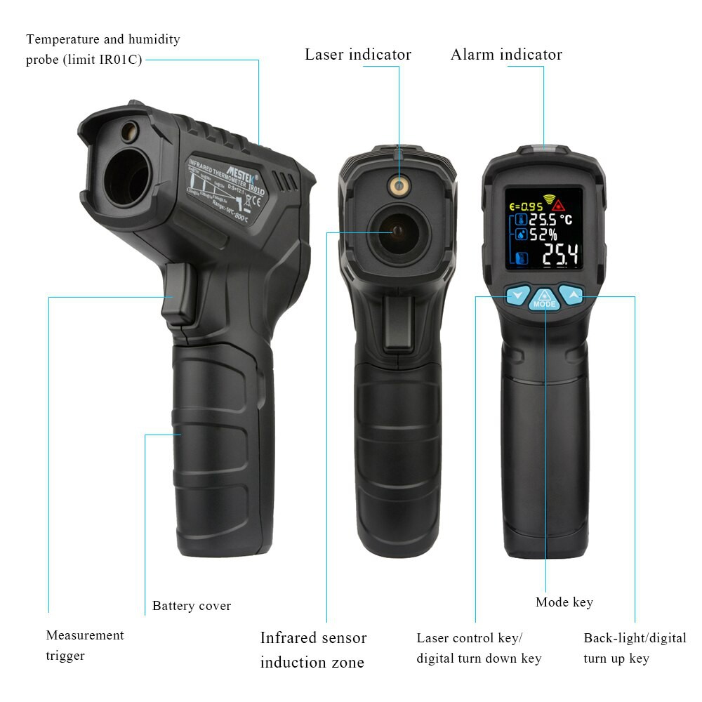 Infrared Thermometer Temperature Meter Tester Non Contact Industrial -50~800C MESTEK IR01D