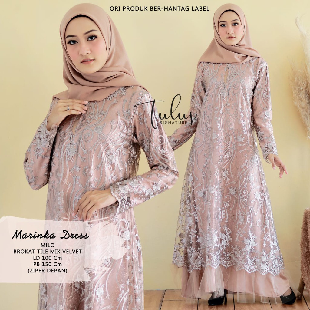 Marinka Dress Tls Ld100 Allsize Gamis Brukat Tile Mix Velvet Kekinian Hijabers Cantik Ootd Tls