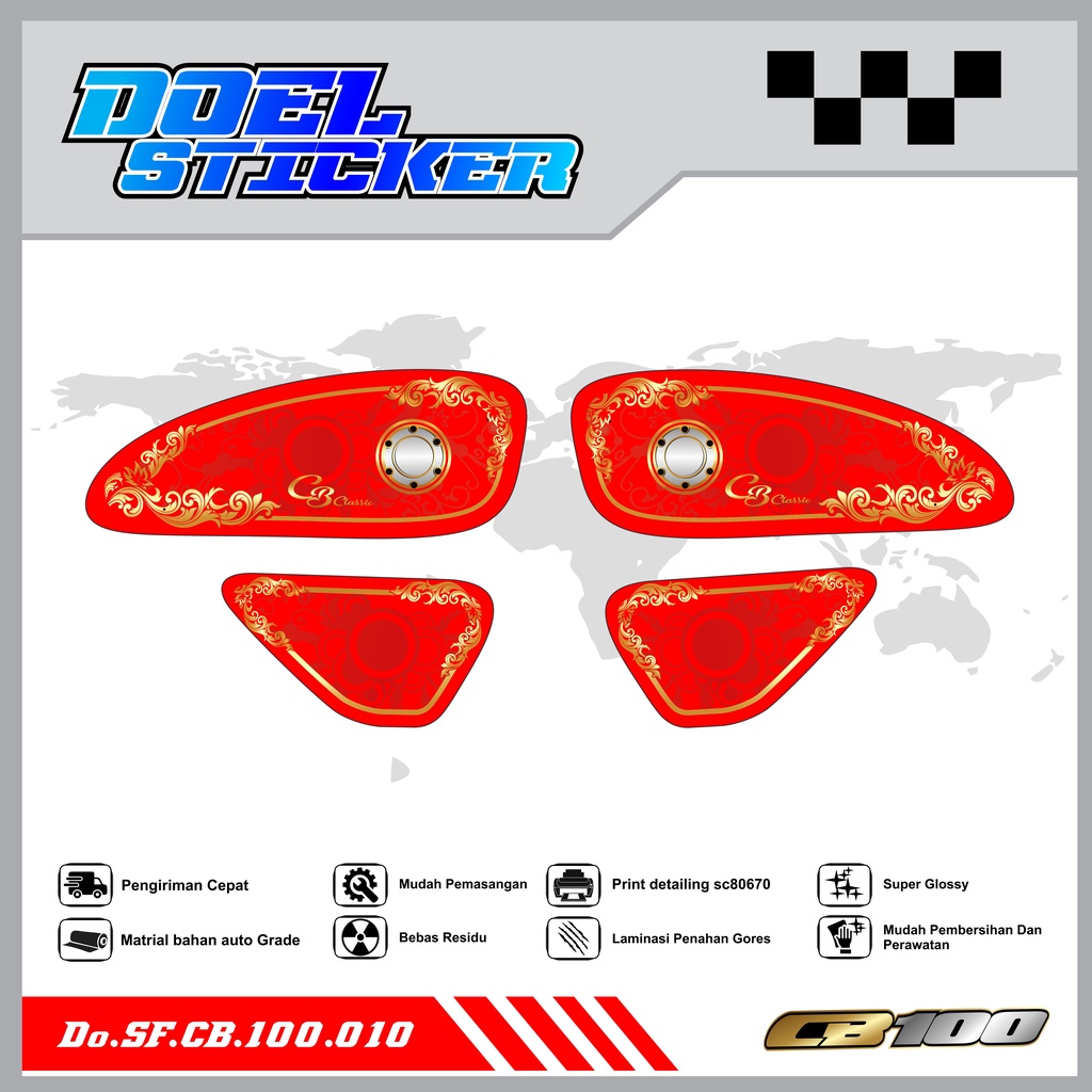 Sticker Striping Honda CB 100 List Variasi Hologram , Crome Doel  010