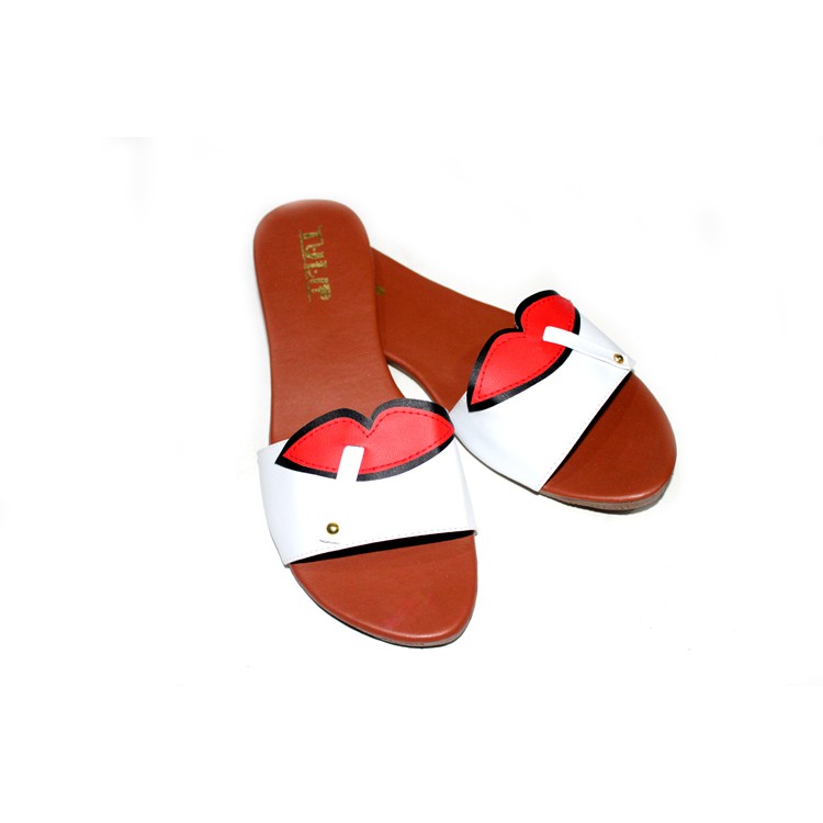 sendal teplek cewek woman flat sandal aksen bibir merah (1D2) fse090