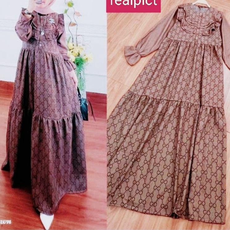Barang Pilihan.. GAMIS RAYON PREMIUM/DRESS RAYON MOTIF GUCCI KANCING DEPAN/DRESS RAYON TERBARU/GAMIS