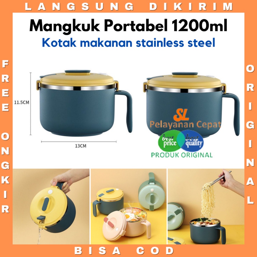 Tempat Makan Anti Tumpah Tahan Panas Lunch Box Masak Mie Tanpa Api Kotak Makan Stainless Steel