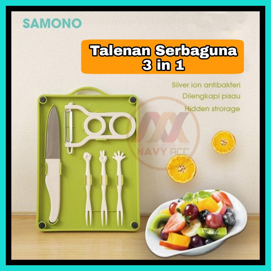 NA - Talenan Serbaguna 3in1 Pisau Set Kupas Buah + Talenan SCB01