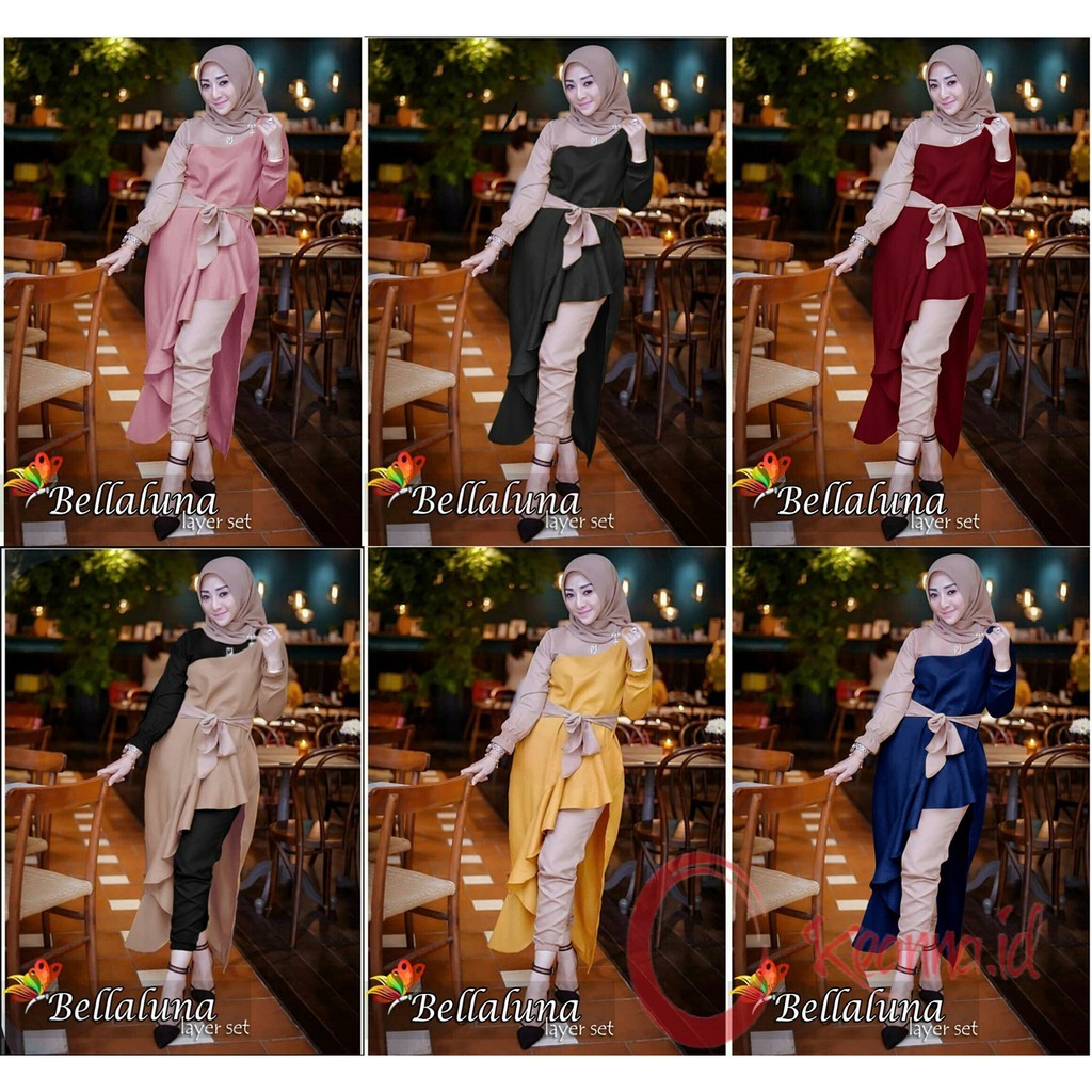 SET LUNA + CELANA+ SETELAN WANITA STELAN WANITA BUSANA PESTA GAMIS BRUKAT QF