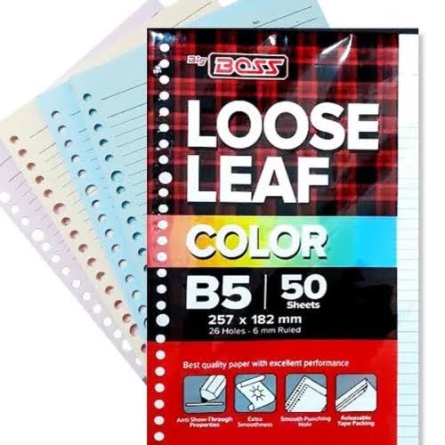 

Kertas Binder Big Boss Loose Leaf Color / Rainbow B5 50 Lembar Warna Mix