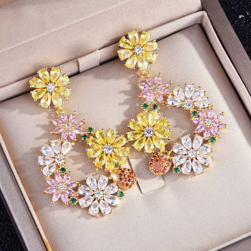 Beautiful All Match Inlaid Zircon Yellow Flower Earrings