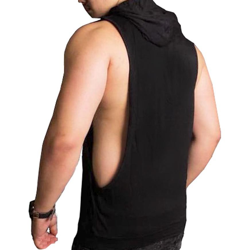 Kaos Singlet Pria Katun Gym Hoodie Polos Hitam