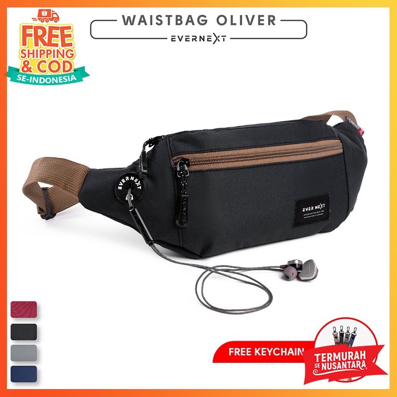 (FREE KEYCHAIN) Tas Selempang Tas Slempang Serbaguna Waist Bag Unisex Cowok Cewek Ada Lubang Headset