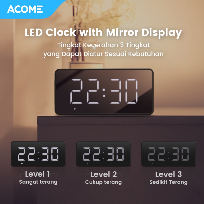 Acome Speaker Bluetooth 5.2 Jam Alarm LED Display Shocking Bass Garansi Resmi 1 Tahun A17