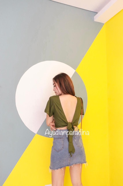 TOP SELENA  V NECK BLOUSE PUFFY TOP CROP TOP