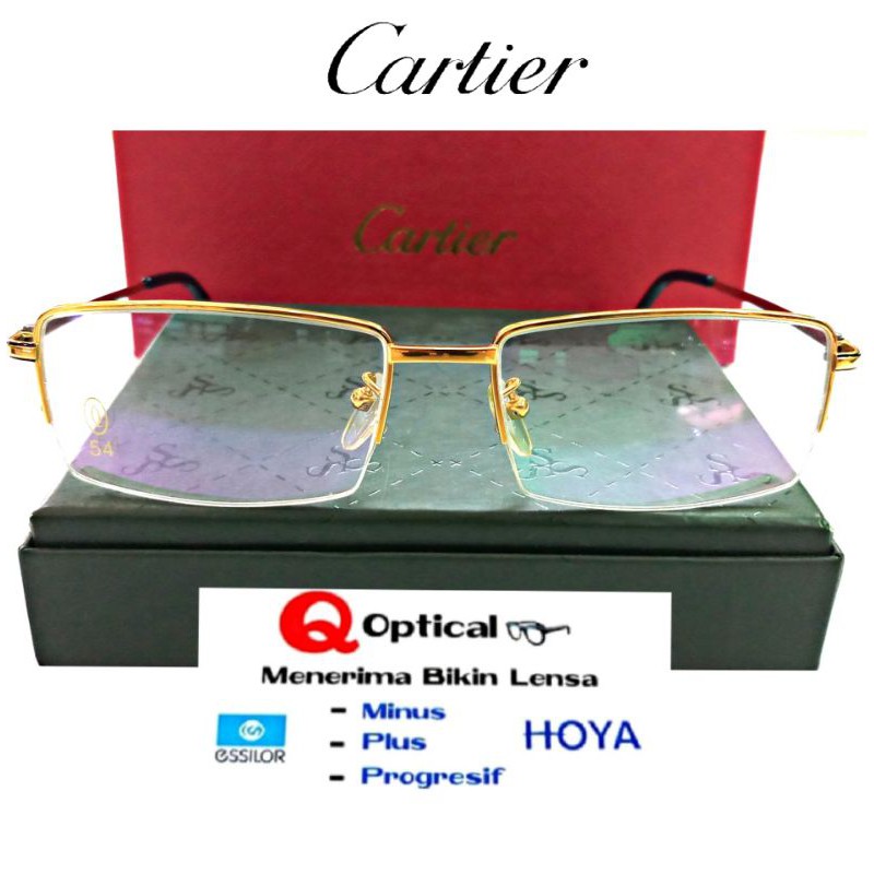 Kacamata Frame Pria Cartier T3138851 Pure Titanium 23KGB Model Half Elegan