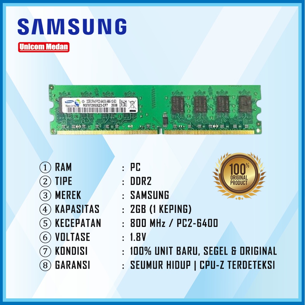 RAM PC DDR2 2GB 800MHZ PC2-6400 SAMSUNG