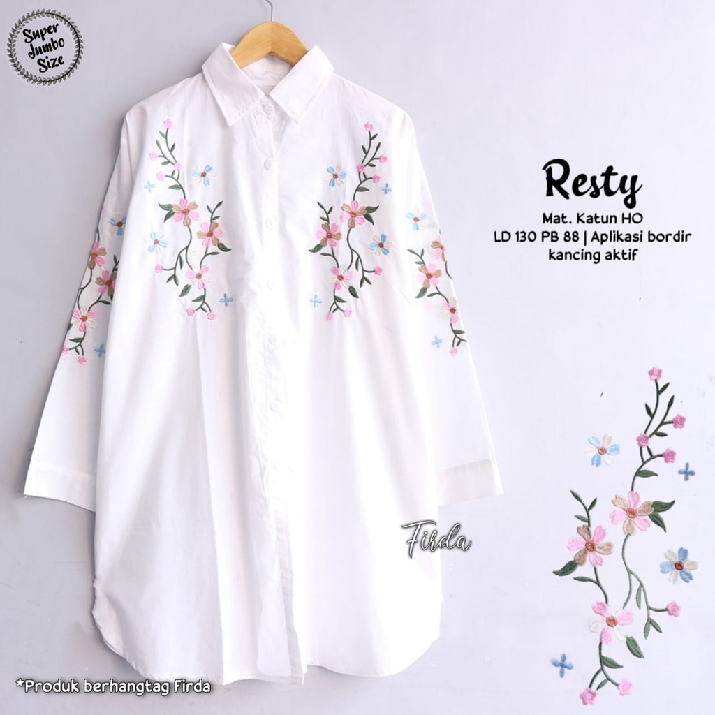 RESTY TUNIK JUMBO BAJU ATASAN KEMEJA LENGAN PANJANG KATUN BORDIR PREMIUM LD 130
