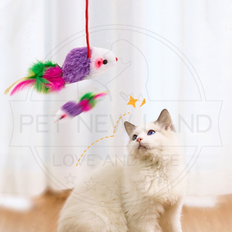 Stick Mainan Kucing Cat Toys Tongkat Tikus Bulu Warna Interaktif Aksesoris Hewan Peliharaan