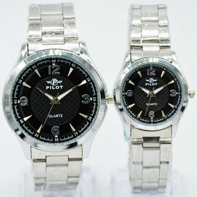 Jam Tangan Couple Rantai Pilot Angka Silver
