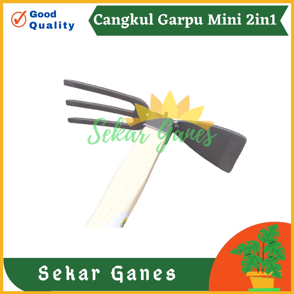 Sekarganes Cangkul Garpu Mini 2in1 Multifungsi Gagang Kayu Garuk Garukan Pacul Kored Cored Koret Kebun Taman Mini Kecil Serba Guna Murah - Cangkul Garuk Rumput Baja Asli Anti Lengket Anti Karat