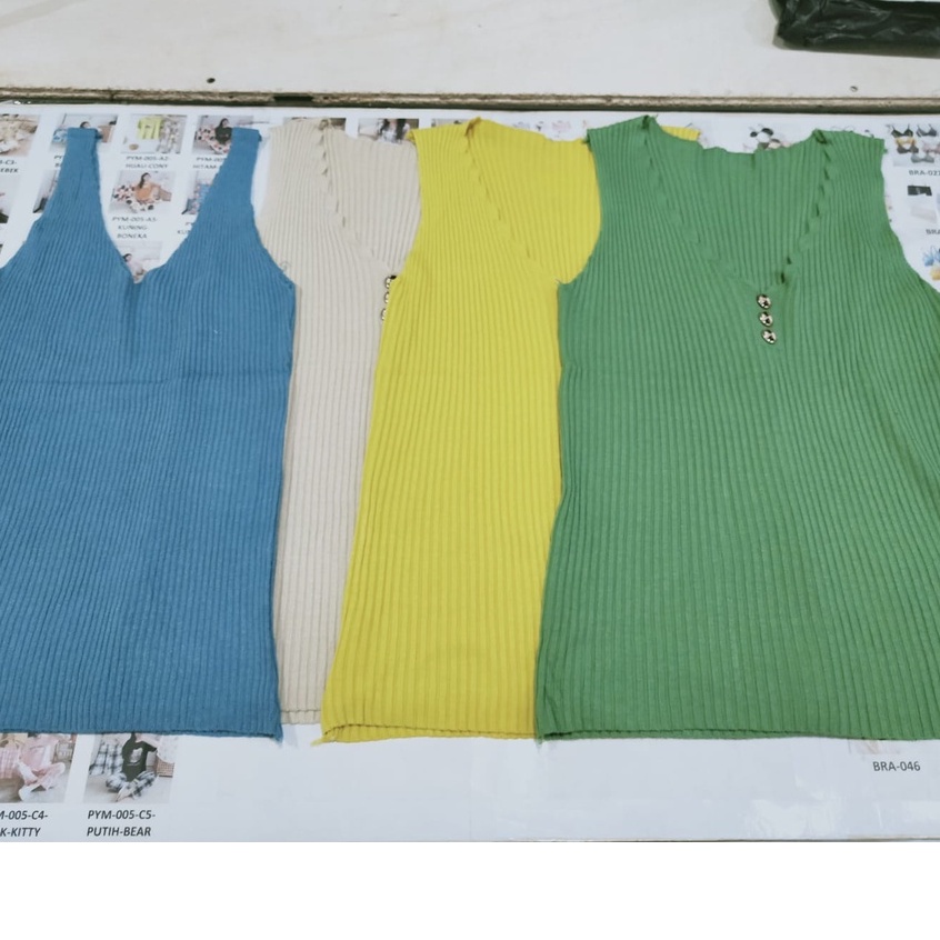 Feminin Tank Top Wanita Polos Vest Rajut Tengktop Wanita Tanktop Korean-Kuning Button