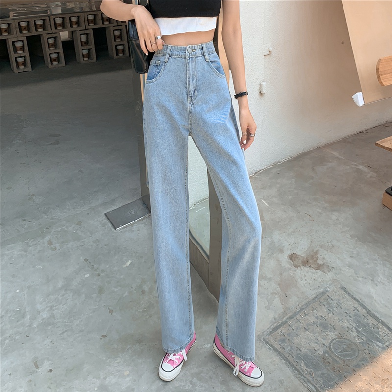 Biru muda new celana jeans panjang wanita high waist boyfriend murah