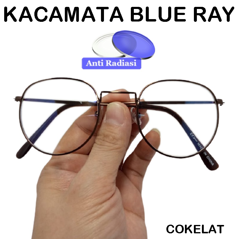 Kacamata Anti Radiasi Komputer HP Lensa Blue Light Blocking Fashion Wanita Pria Unisex Frame Oval Metal / Besi / Kacamata Anti Sinar Biru