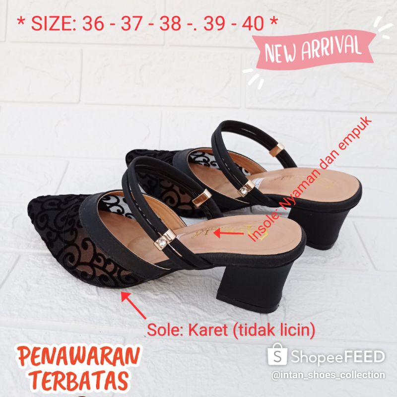 HEELS WANITA PUMP CHUNKY HAK TAHU BRUKAT PESTA TERBARU SANDAL HEELS BRUKAT HAK 5CM