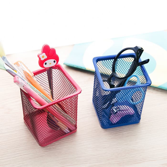 

Pen Container KOTAK / Tempat Pulpen Jaring Besi Stand Holder Organizer