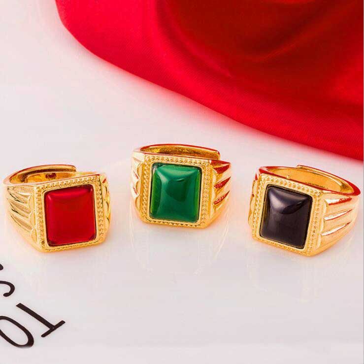 Cincin Pernikahan Kristal Batu Permata Emas Titanium Baja Fashion Pria Punk Perhiasan Finger Rings Batu Akik Zamrud Rubi