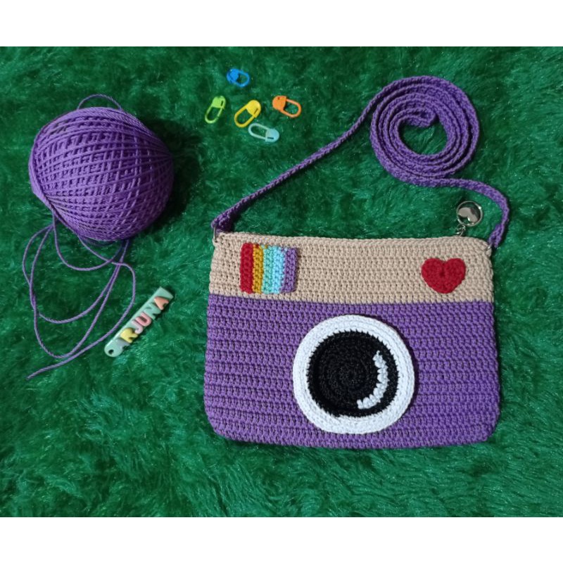 Tas hp rajut || tas rajut motif kamera