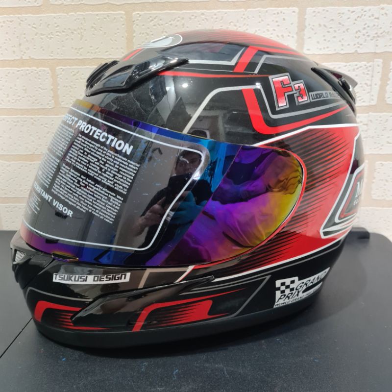 Helm JPN fullface F3 hitam gloss stiker merah