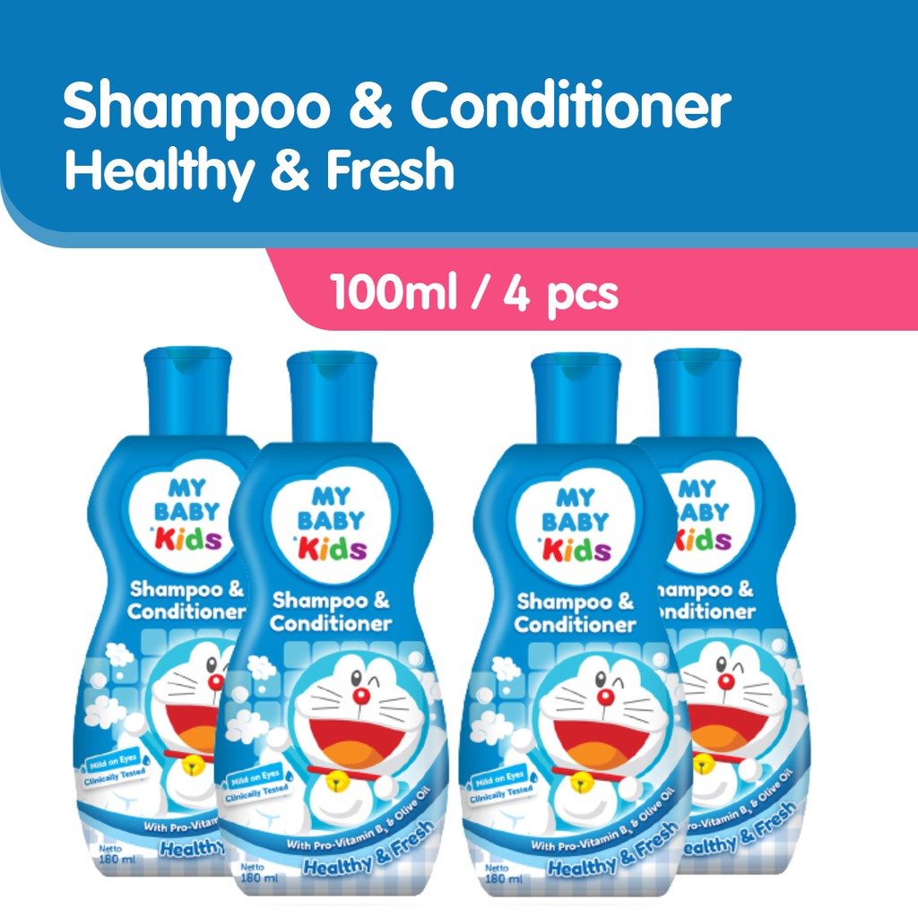 MY BABY Kids Shampoo &amp; Conditioner Doraemon 100 ml (4 pcs) - Sampo &amp; Kondisioner Anak Rambut Wangi dan Halus - Exp: 01.2026