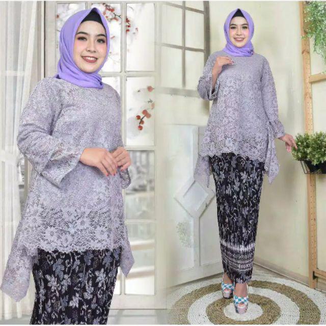 Original REALPICT/RINJANI JUMBO - KEBAYA BRUKAT BIG SIZE - KEBAYA MODERN - BAJU KEBAYA-Silver