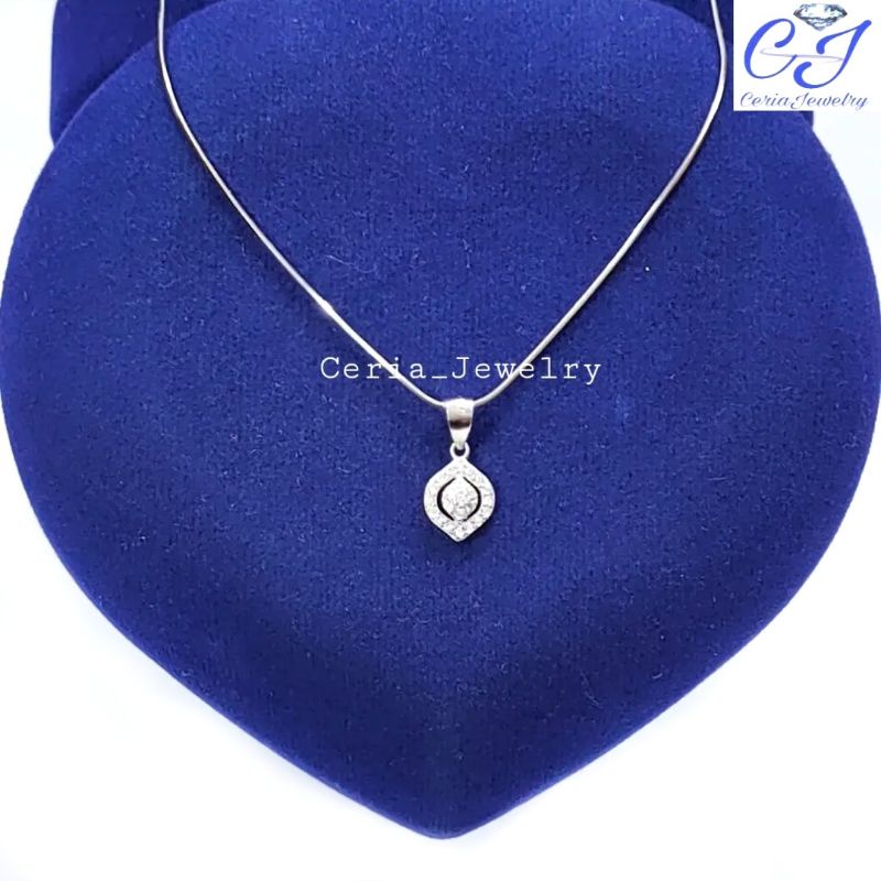 Kalung Perak Asli Silver Wanita 925 Lapis Emas Putih Model Liontin Oval Permata Variasi Bulat - Perhiasan Perak Wanita Asli