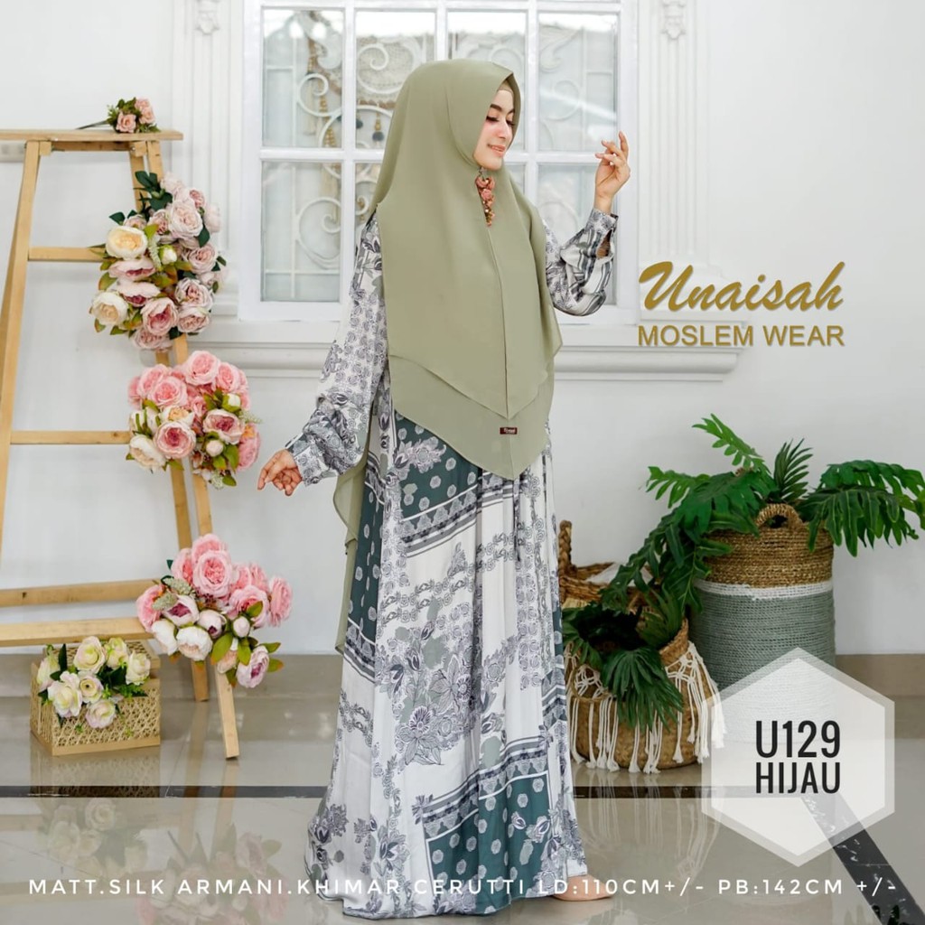 UNAISAH U129 GAMIS SYARI UNAISAH U129 SET KHIMAR SYAR'I ORIGINAL MATT ARMANI SILK PREMIUM