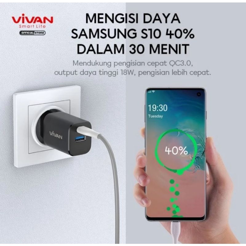 Vivan Charger Power Super 30 3A Quick Charge USB Type C Input