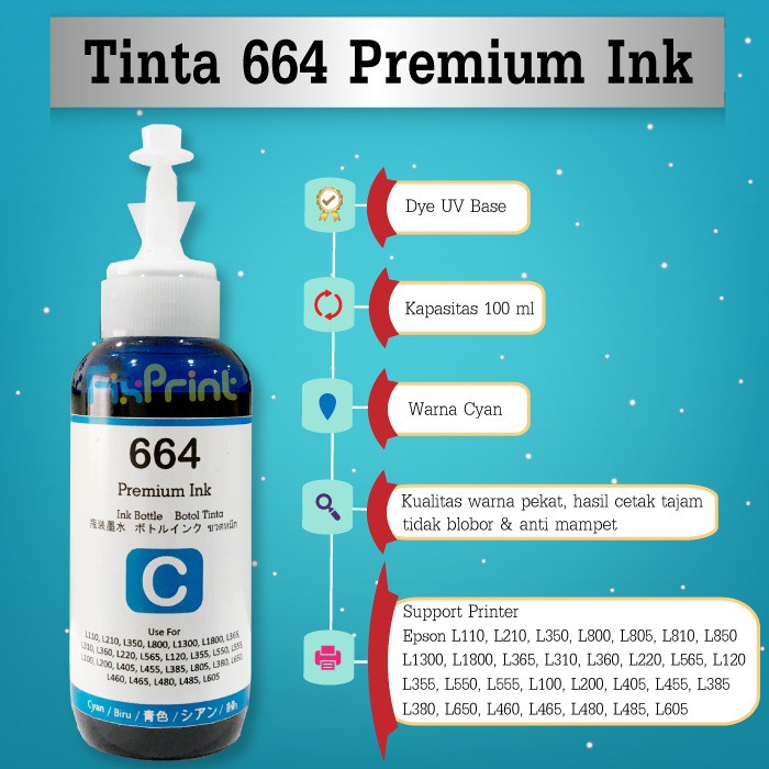 Tinta Premium Ink Epson 100ml Refill Infus T188 Printer L1455 WF-7711 WF-7611 WF-7211 WF-7111 7621