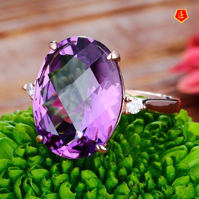 [Ready Stock]Fashion Luxury 18K Rose Gold Amethyst Ring