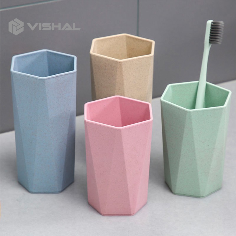 VISHAL Wheatstraw Cangkir Plastik Cup Warna Warni Set 4Pcs Wheat Water Fashion Water Toothbrush Cup