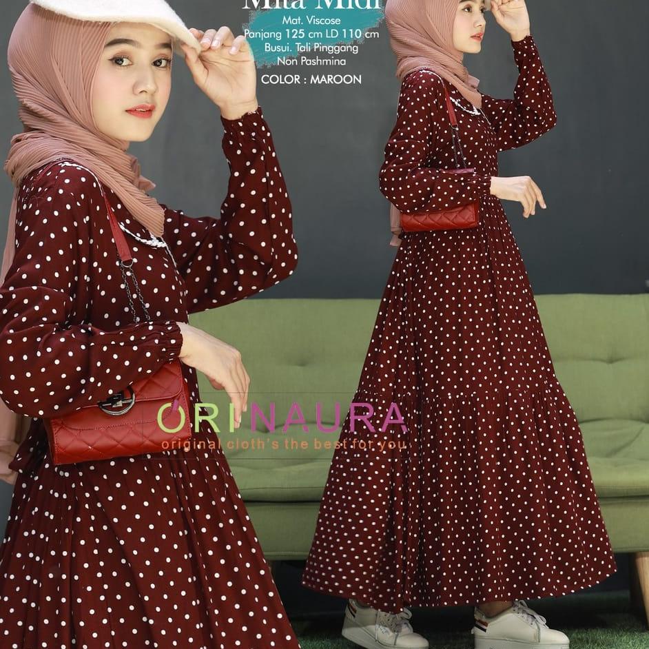 Dijamin Miring harga.. GAMIS POLKADOT katun dewasa BUSUI TERBARU 2021 / midi polka / midi dress / Baju Gamis Wanita DEWASA jumbo Motif Polkadot / gamis syari dewasa