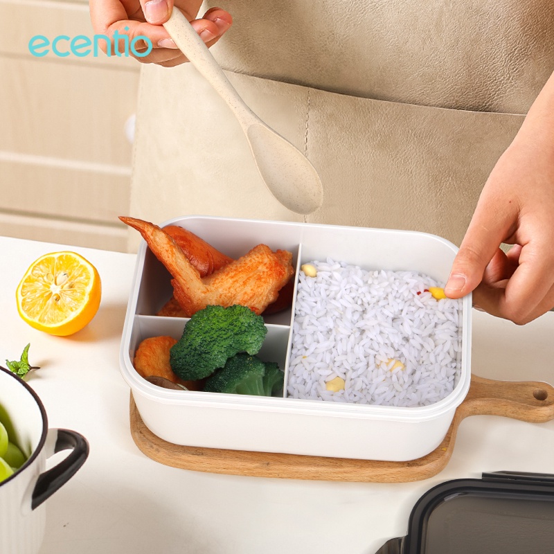 ecentio 1.3L tempat makanan kotak bekal makan dengan free sendok 3 grid lunch box BPA free misting tempat makan