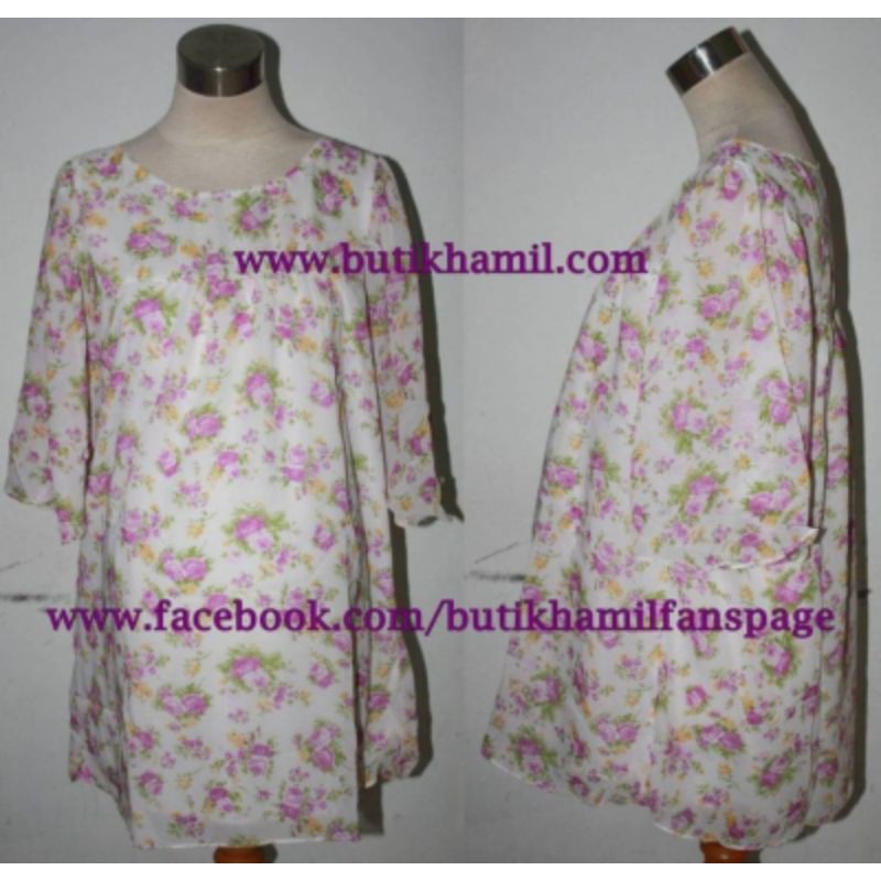 atasan hamil sifon berfuring motif bunga cantik 3498