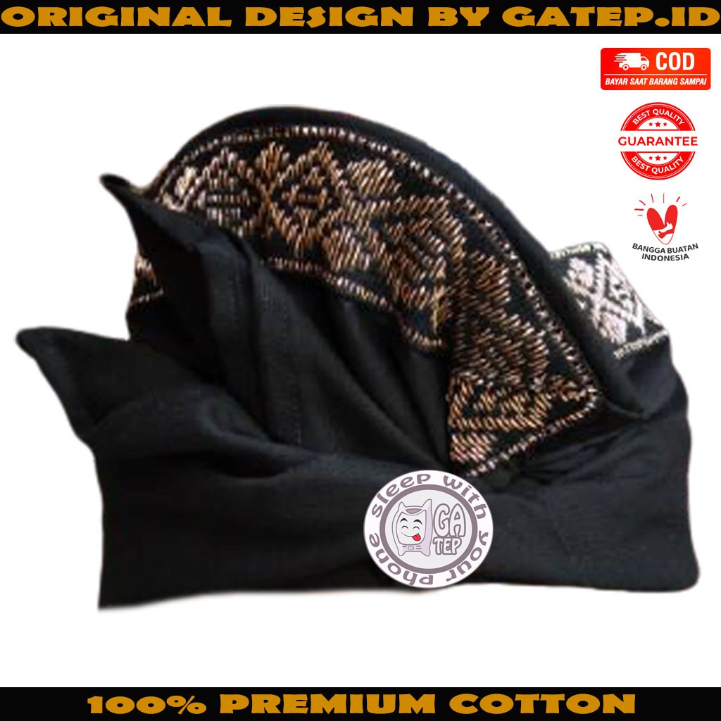 Udeng Bali Hitam Polos Tepi Songket Emas Setengah Jadi / Ikat Kepala Bali / Topi Bali / Blangkon