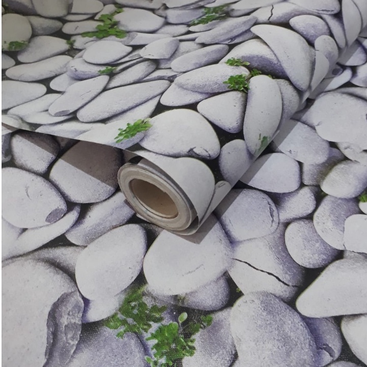 Wallpaper Dinding Batu Krikil Putih | Bata 3D | Wallpaper Sticker Marmer Hitam