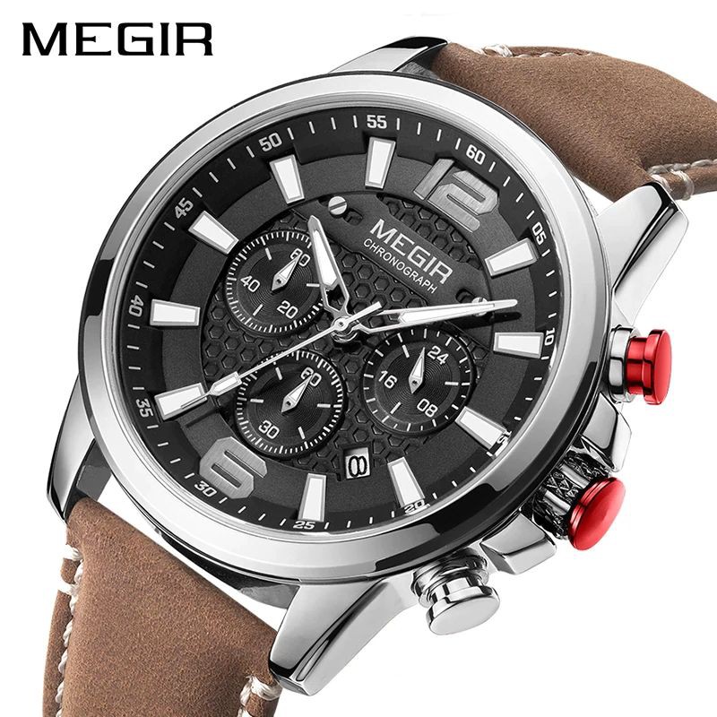 MEGIR 2156 Jam Tangan Pria Analog Chronograph Tali Kulit Luminous WATCHKITE WKOS