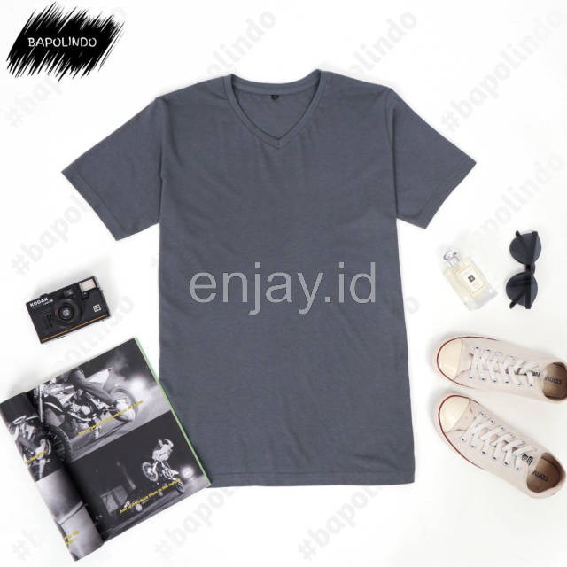 enjay.id - PREMIUM Kaos warna Abu Tua oblong ANTI BAKTERI Leher V neck lengan pendek Original