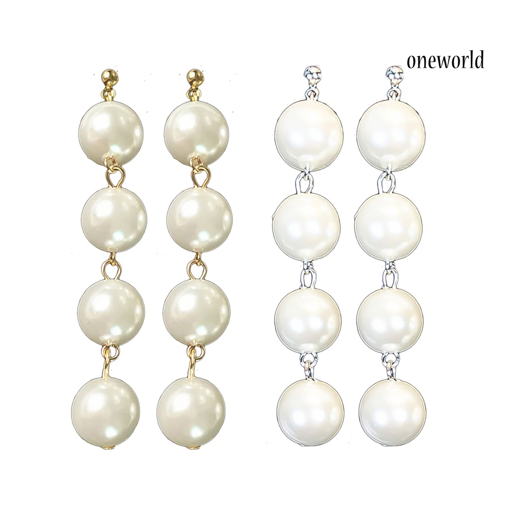 OW@ Earrings Faux Pearl Design Decorative Alloy Long Dangle Eardrop for Party