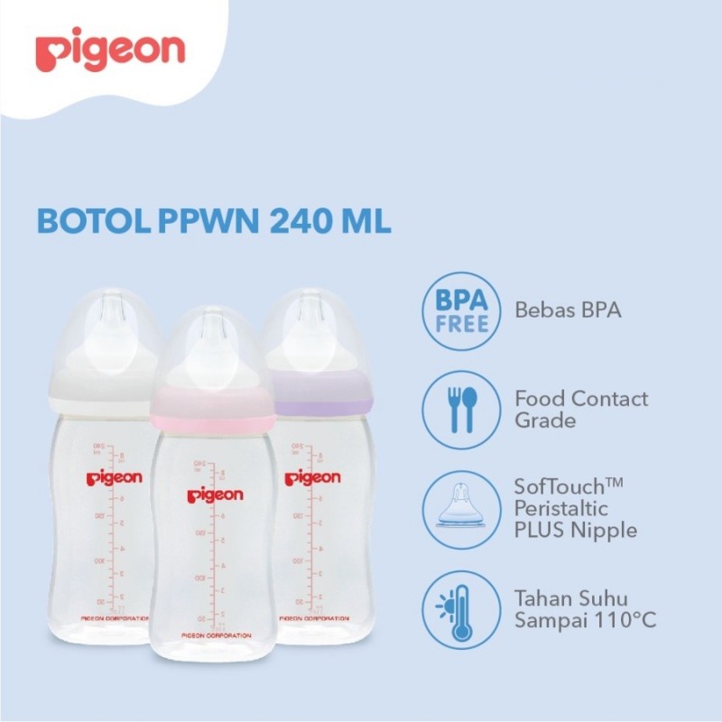 Pigeon Paket Botol Susu Bayi PP Wide Neck 240 ml - Beli 2 Gratis 1