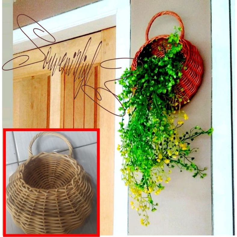 pot dinding vas rotan anyaman besar