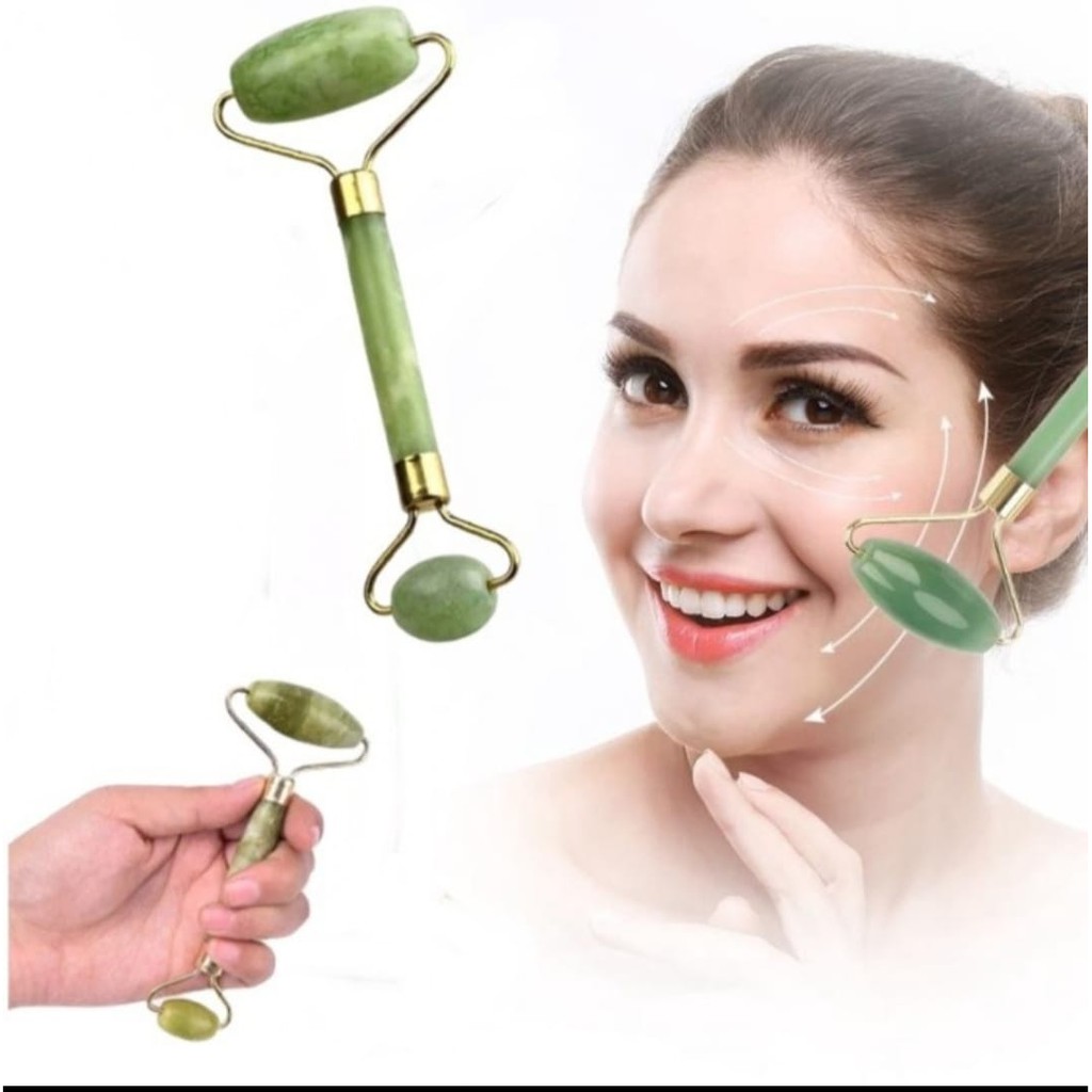 Jade Roller Facial Massager Gua Sha GuaSha Alat Pijat Setrika Pengencang Penghilang Kerut Wajah Muka